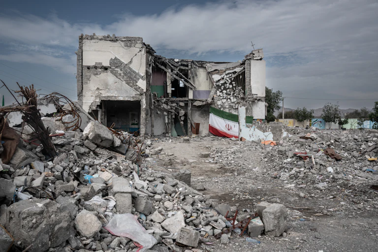 The ruins of a primary school in Iran