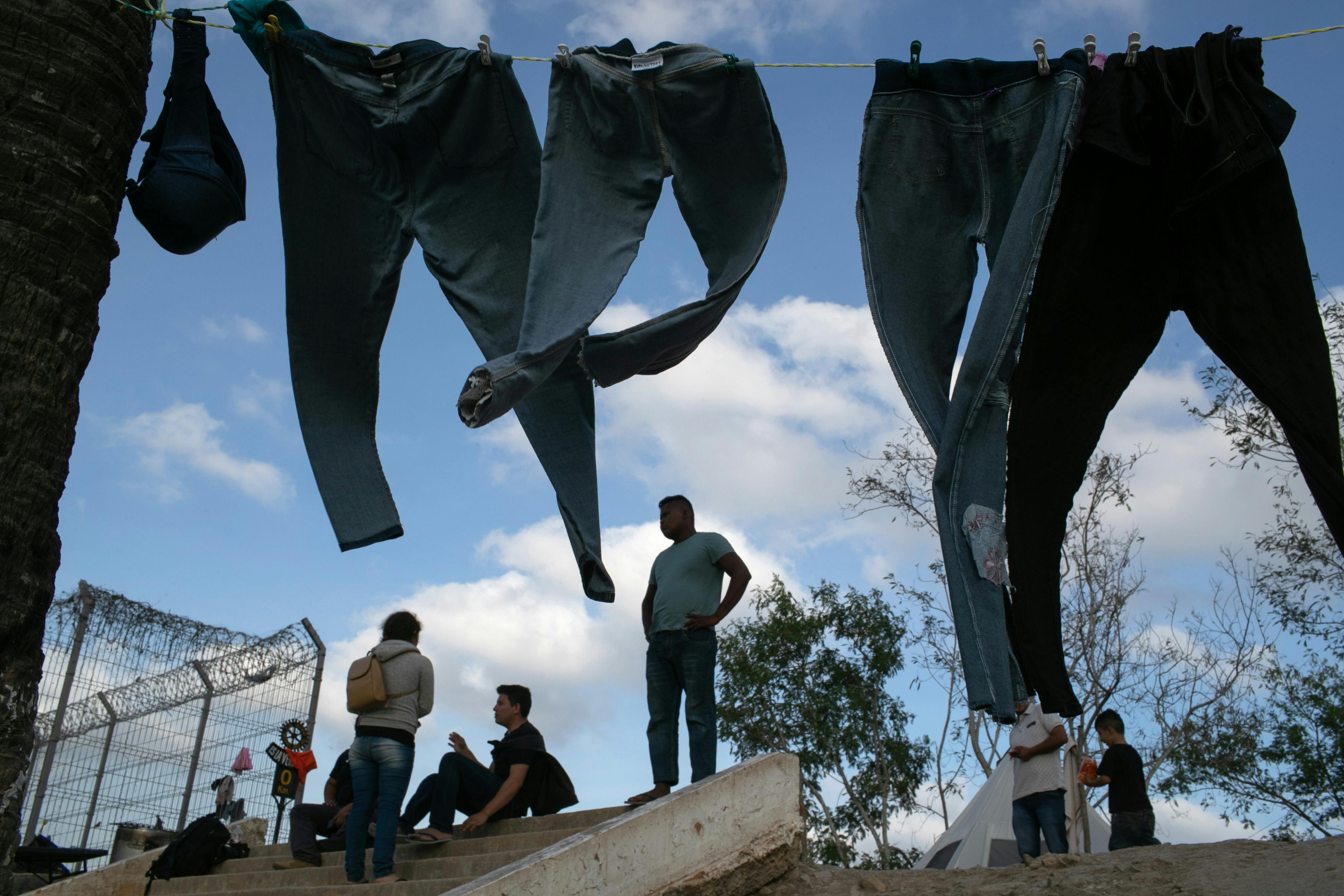 Clothes dry at a camp for asylum seekers in Matamoros, Mexico