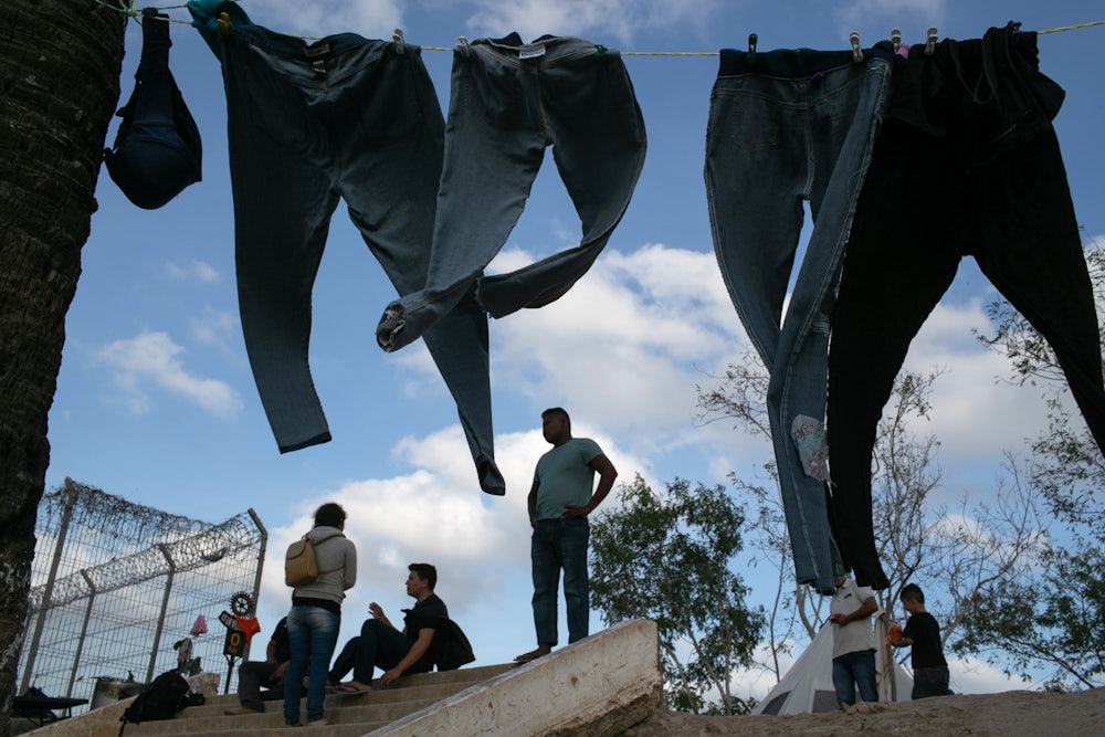 Clothes dry at a camp for asylum seekers in Matamoros, Mexico