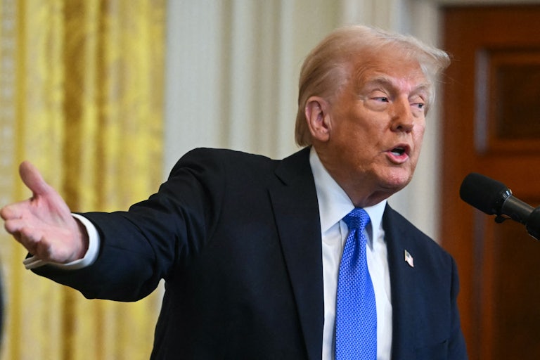 Donald Trump gestures while speaking during a joint press conference with the Japanese prime minister