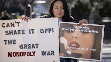 An anti-Ticketmaster protester outside the U.S. Capitol
