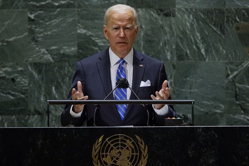 President Joe Biden gestures as he speaks before the United Nations.