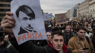 People in Prague, Czech Republic, demonstrate in support of Ukraine