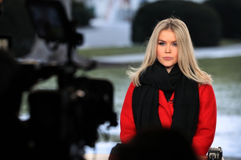 White House Press Secretary Karoline Leavitt talks to reporters outside the White House