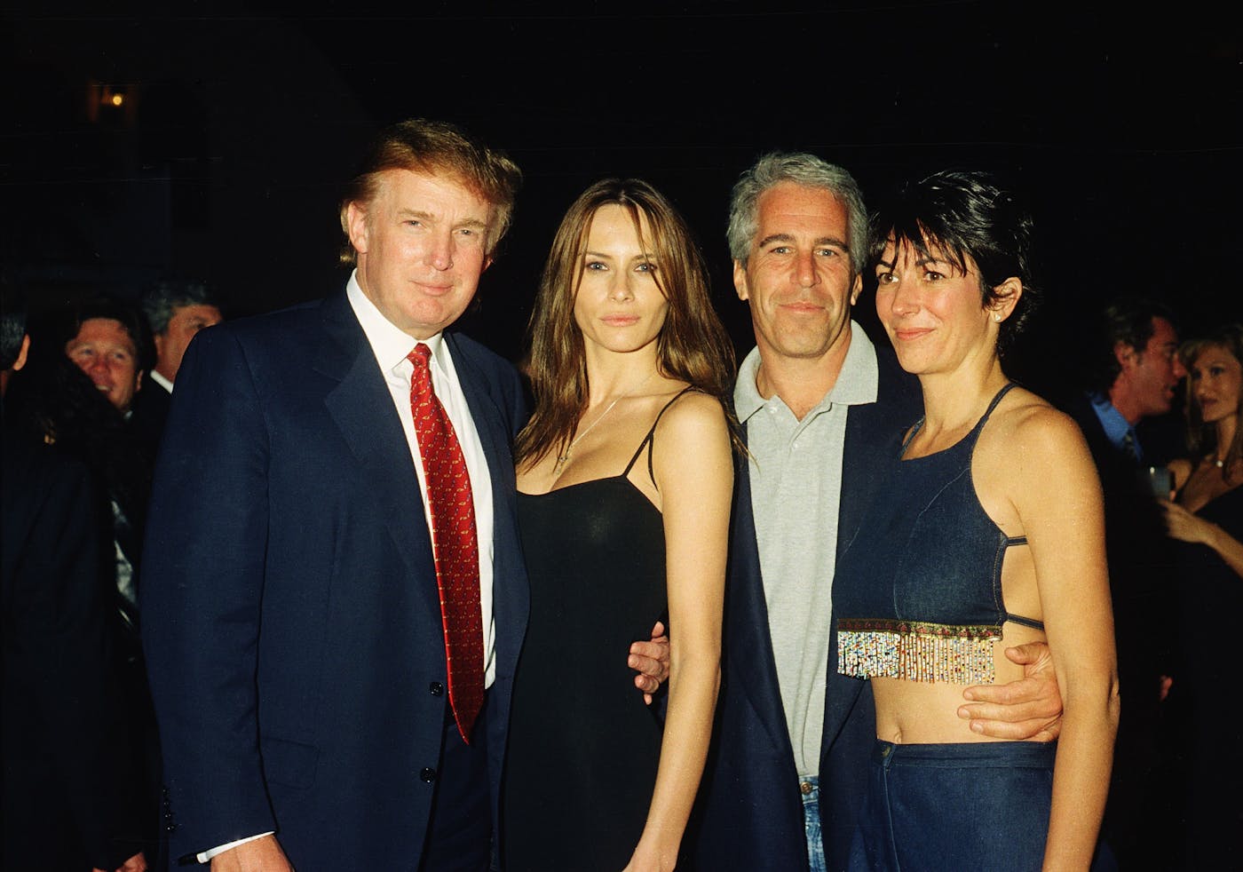 Donald Trump, Melania, Jeffrey Epstein, and Ghislaine Maxwell at Mar-a-Lago, February 12, 2000.