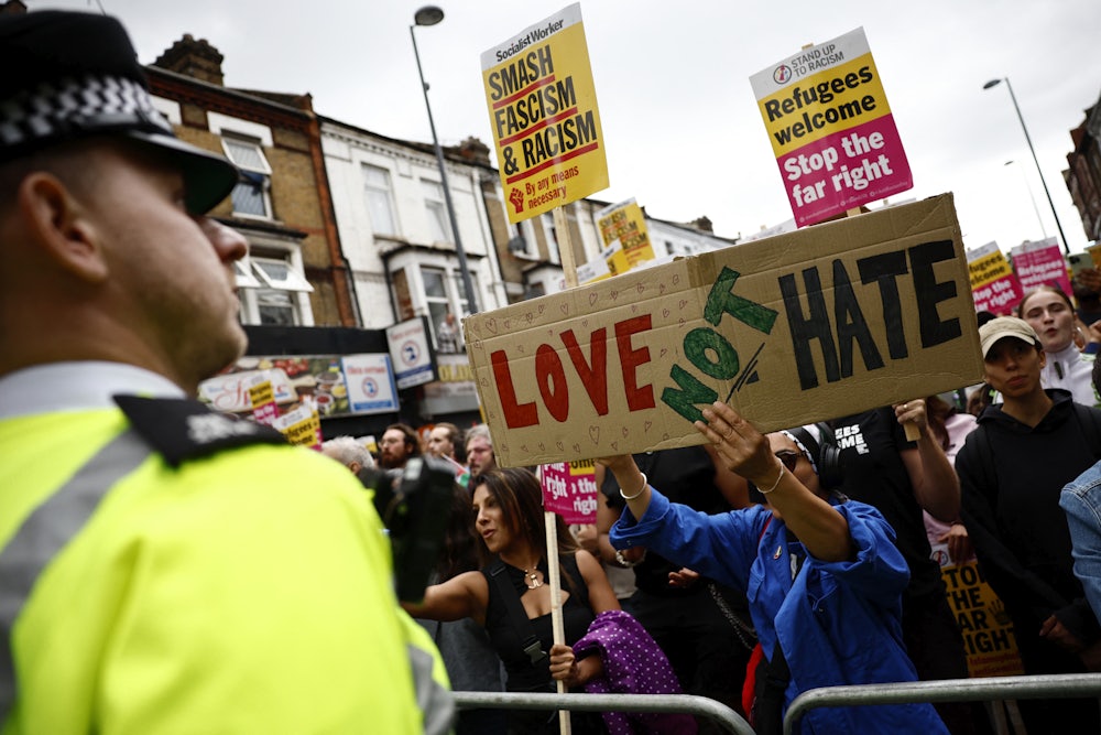 On Wednesday, demonstrators in the Walthamstow suburb of London countered an anti-immigration protest called by far-right activists.