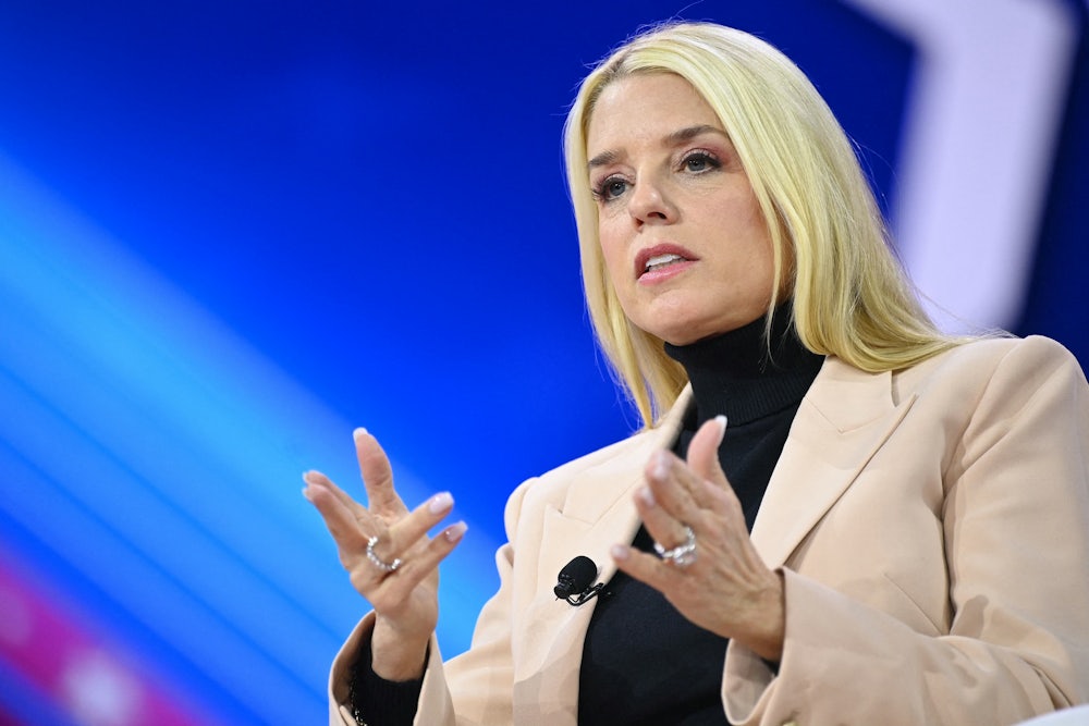 Pam Bondi gestures with hands