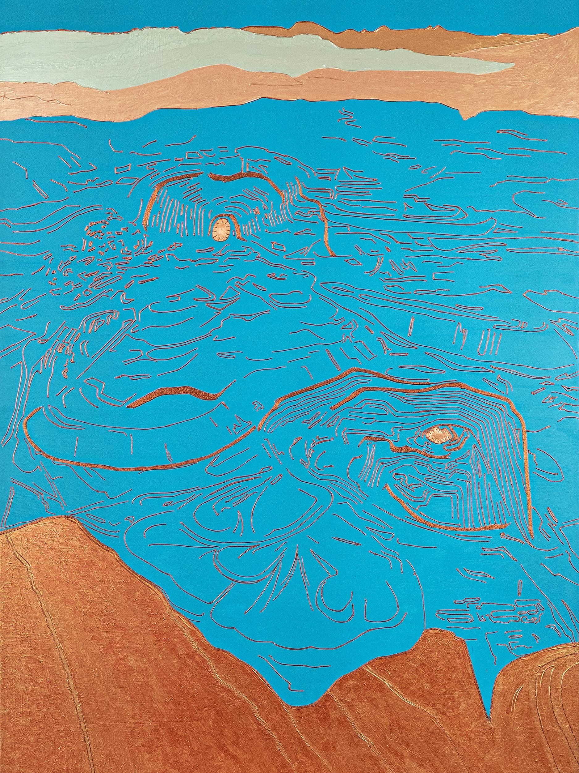 An artwork by an Indigenous Chilean artist that reflects the themes of identity and the land which the review also contains.