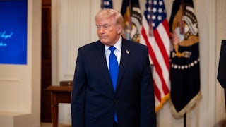 President Donald Trump departs the Angel Families Remembrance Ceremony in the East Room of the White House in Washington, DC on February 23, 2026.