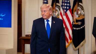 President Donald Trump departs the Angel Families Remembrance Ceremony in the East Room of the White House in Washington, DC on February 23, 2026.