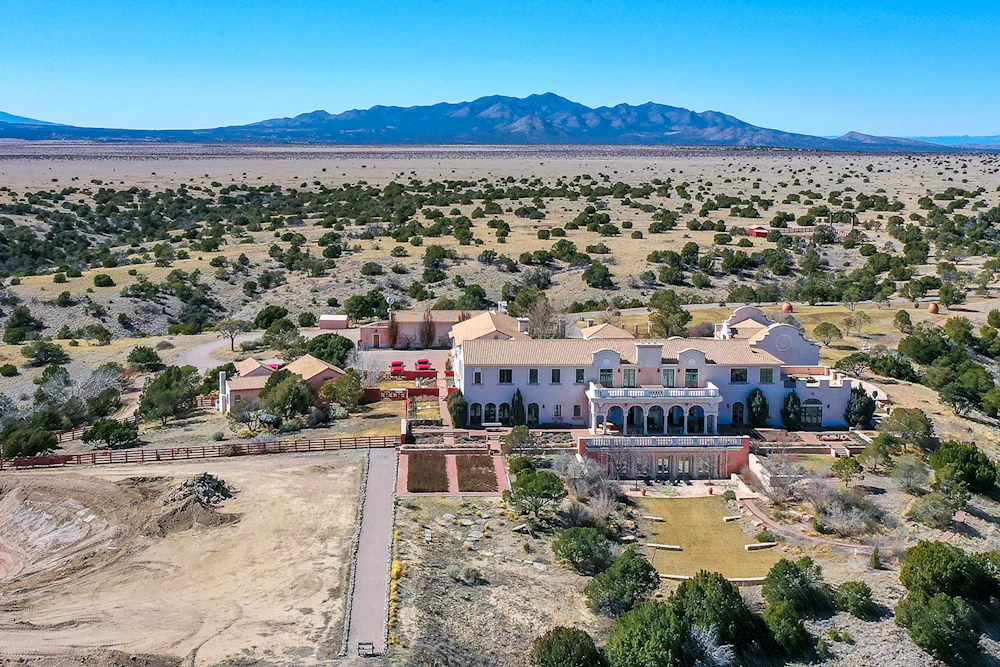 In an aerial view, Jeffrey Epstein’s Zorro Ranch is shown outside of Santa Fe, New Mexico.