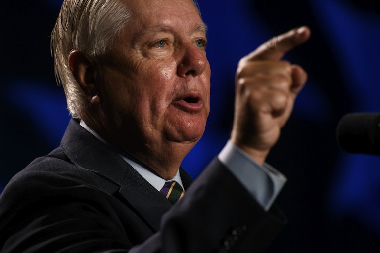 Lindsey Graham points his finger while speaking