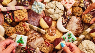 A tray of holiday cookies.