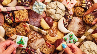 A tray of holiday cookies.