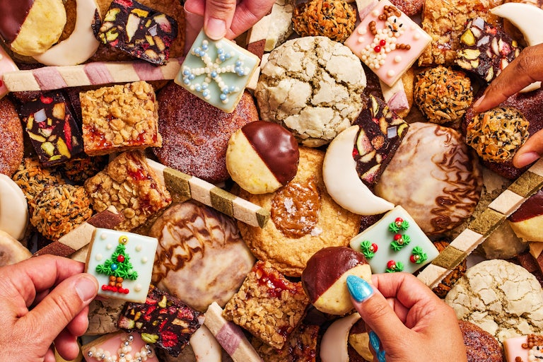 A tray of holiday cookies.