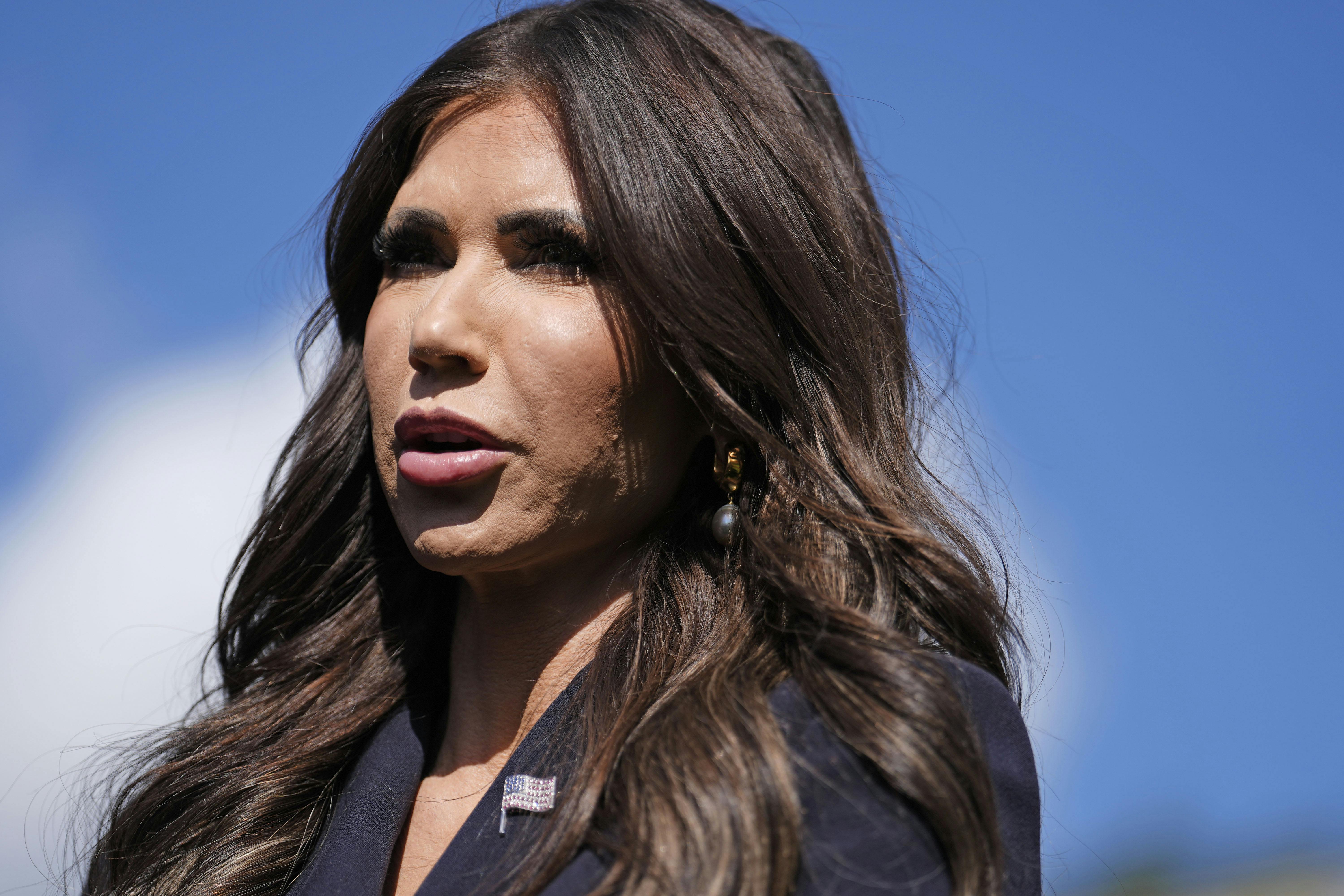 Homeland Security Secretary Kristi Noem speaks at an event