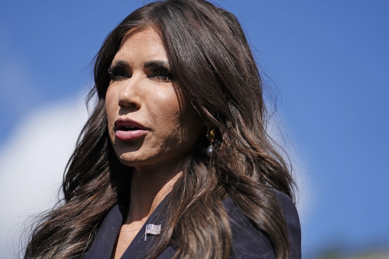 Homeland Security Secretary Kristi Noem speaks at an event