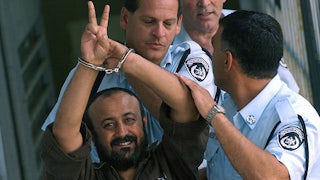 Marwan Barghuti in 2003, on his way back to jail after appearing before a Tel Aviv court