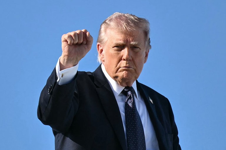 Donald Trump raises his fist