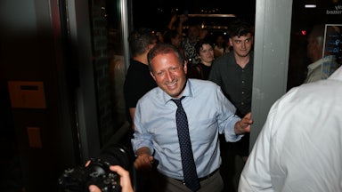Brad Lander during an election night event with Zohran Mamdani.