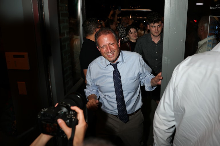 Brad Lander during an election night event with Zohran Mamdani.